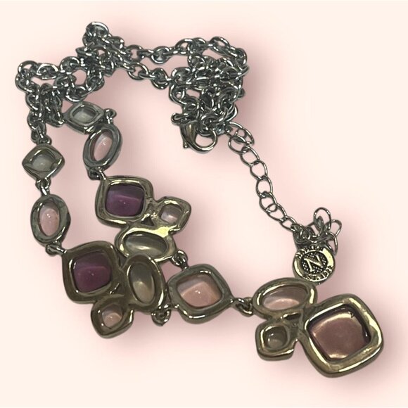 NAPIER Purple Pastel GRIPOIX Resin Silver Tone Collar Statement Y Drop NECKLACE - Picture 5 of 6